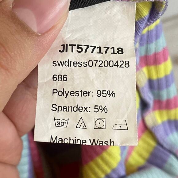 Shein Rainbow Colors Striped Off Shoulder Bodycon Mini Dress Size Medium - Picture 6 of 7